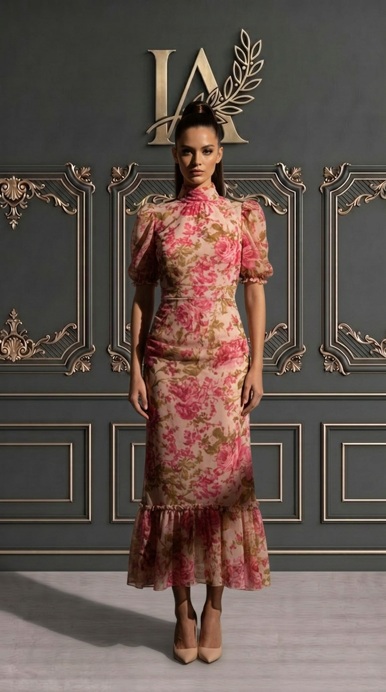 ROSARIO | VESTIDO CUELLO ALTO Y MANGAS ABULLONADAS