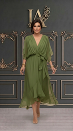 ÍNGRID | VESTIDO DE GASA CON CUELLO EN V