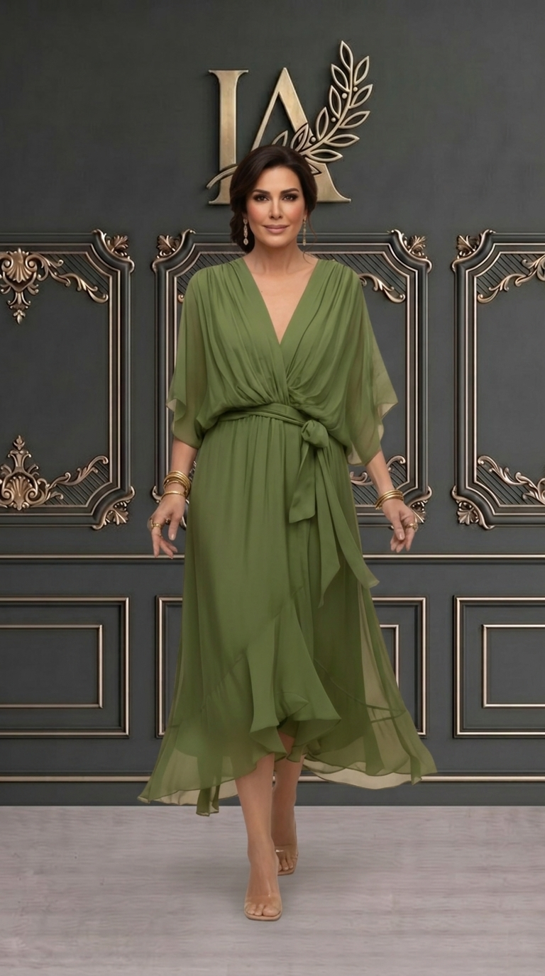 ÍNGRID | VESTIDO DE GASA CON CUELLO EN V