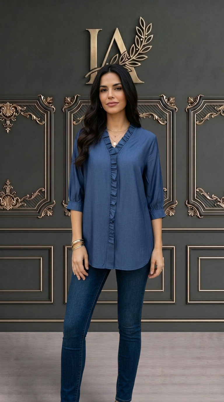 TINA | BLUSA CON VOLANTES Y CUELLO EN V