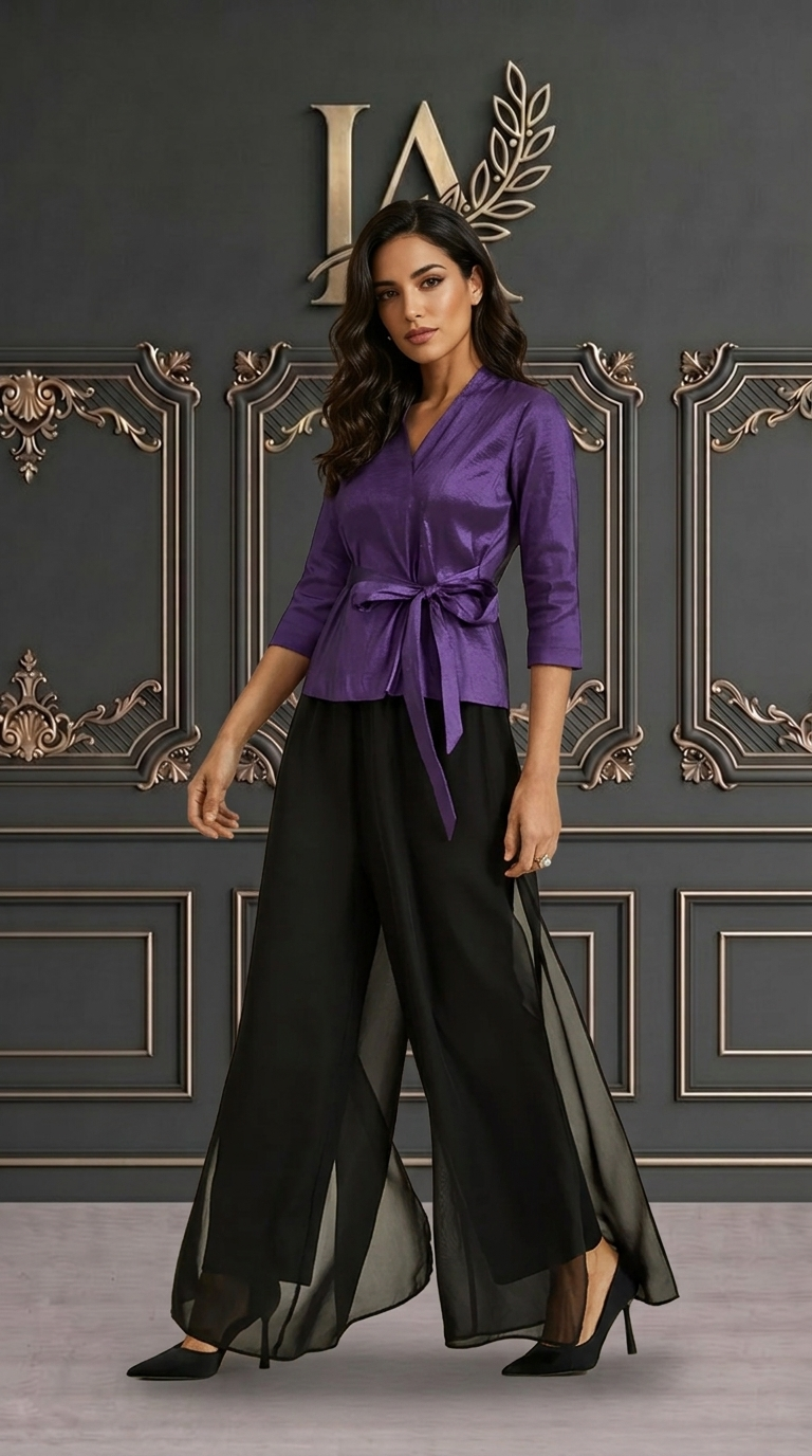 INDIA | PANTALÓN ANCHO CON GASA SUPERPUESTA