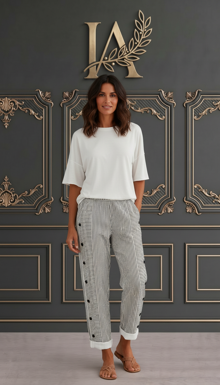 CAITLIN |PANTALÓN A RAYAS CON BOTONES ELEGANTES