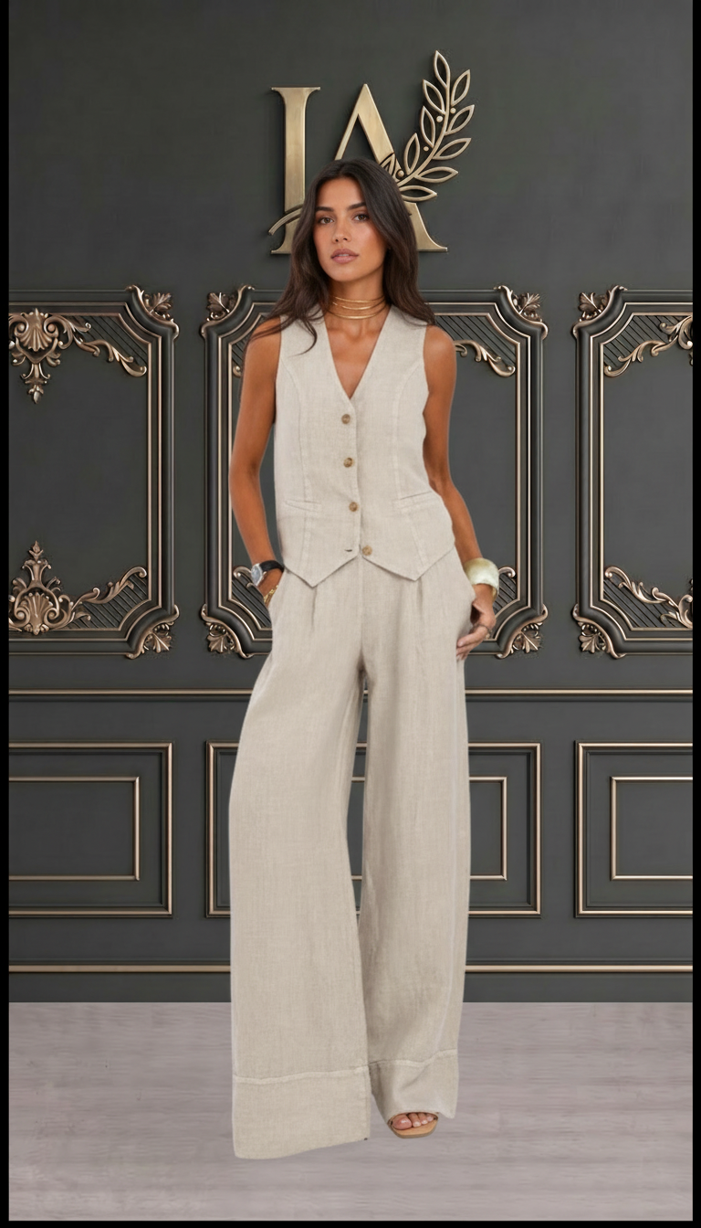 ASSIA | CONJUNTO DE PANTALÓN Y CHALECO SIN MANGAS