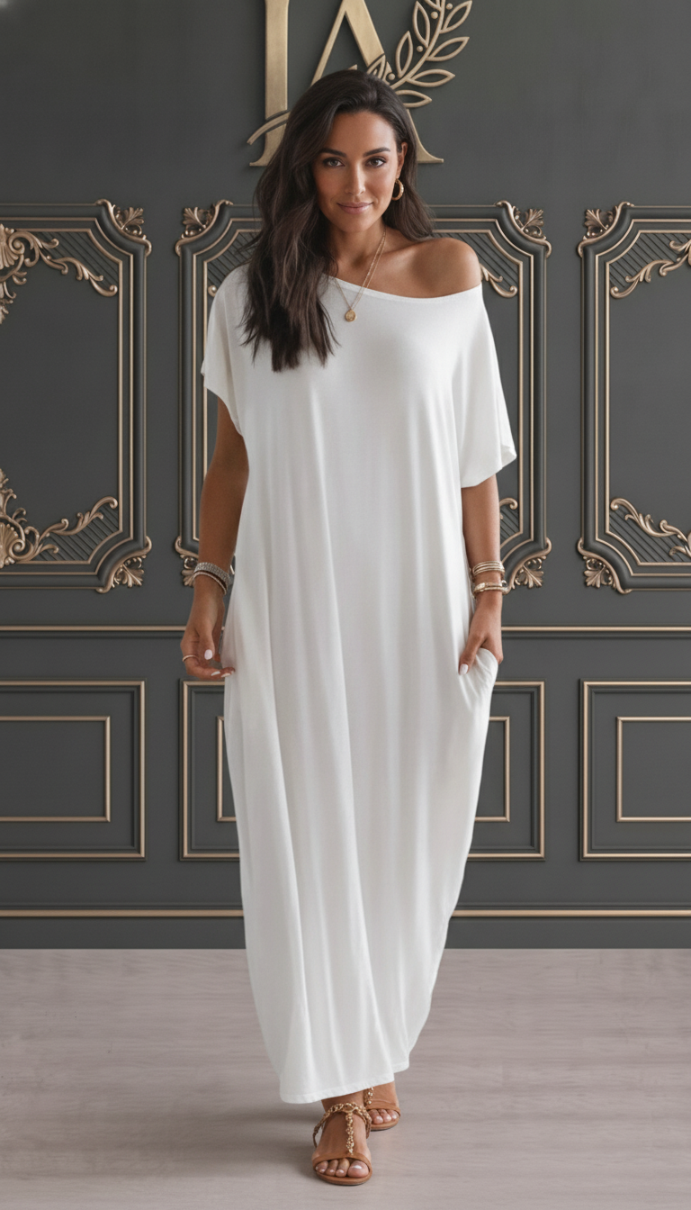 ENID | VESTIDO CASUAL ASIMÉTRICO EXTRAGRANDE CON HOMBROS DESCUBIERTOS