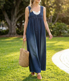 AVERY - VESTIDO LARGO DE MEZCLILLA SIN MANGAS DE CORTE RELAJADO