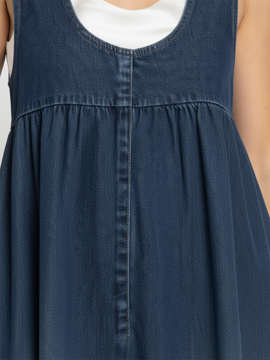 AVERY - VESTIDO LARGO DE MEZCLILLA SIN MANGAS DE CORTE RELAJADO