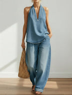LENA - CONJUNTO HOLGADO DE MEZCLILLA CON ESCOTE HALTER