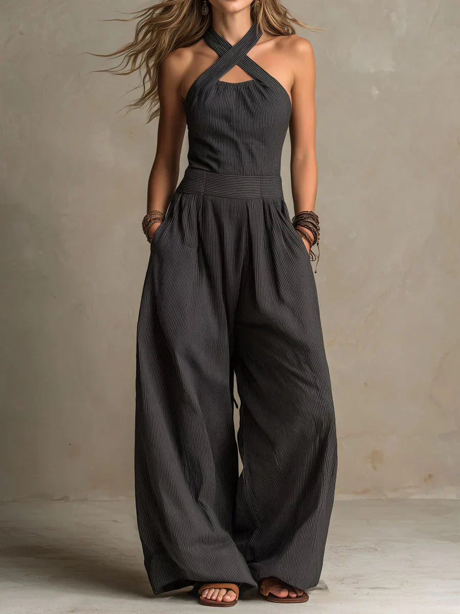 BIANCA - MONO DE TEXTURA CANALADA CON ELEGANTE ESCOTE CRUZADO