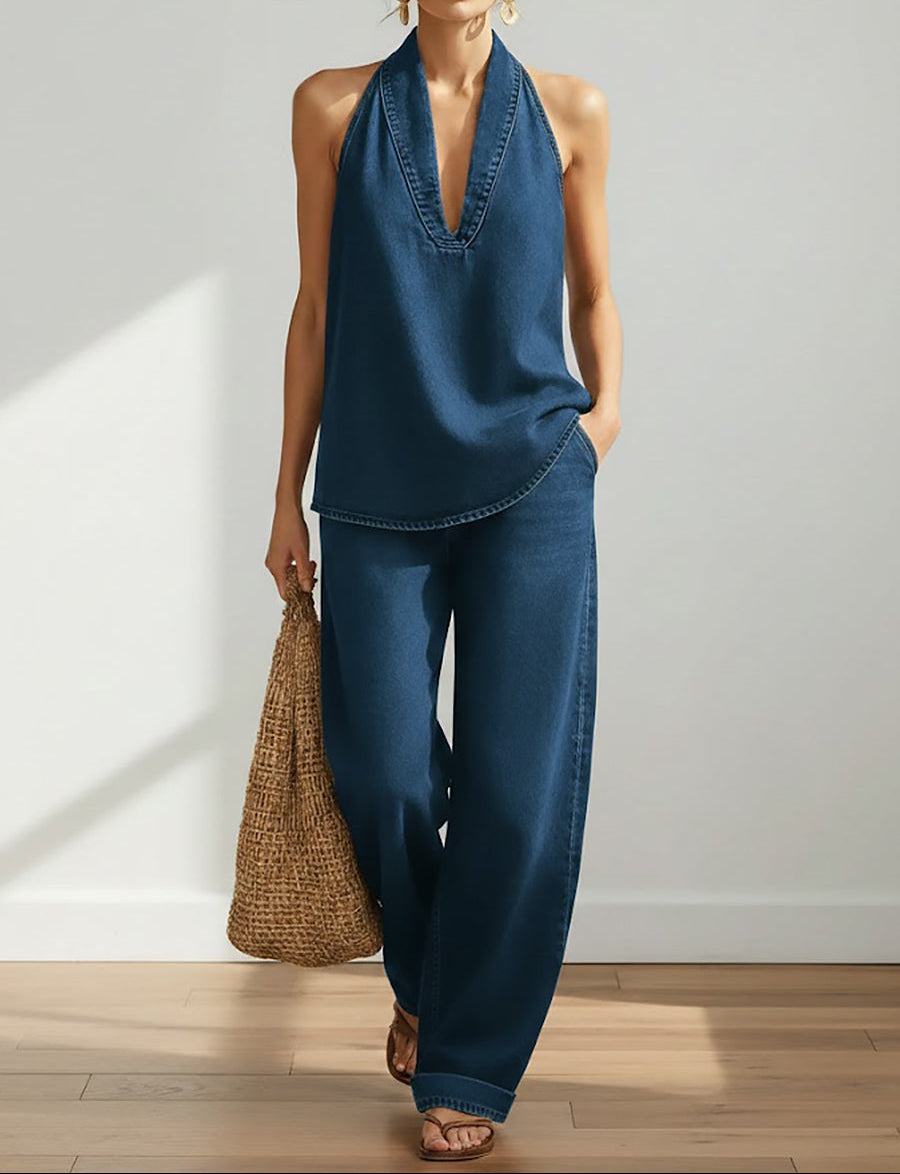LENA - CONJUNTO HOLGADO DE MEZCLILLA CON ESCOTE HALTER