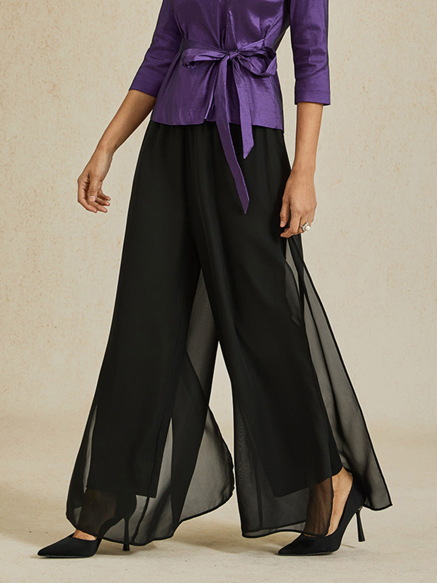 INDIA | PANTALÓN ANCHO CON GASA SUPERPUESTA