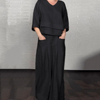 LIZA - CONJUNTO DE DOS PIEZAS:TOP CON CUELLO EN V Y PANTALÓN CON PIERNA ANCHA