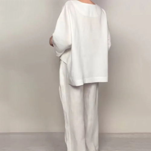 LIZA - CONJUNTO DE DOS PIEZAS:TOP CON CUELLO EN V Y PANTALÓN CON PIERNA ANCHA